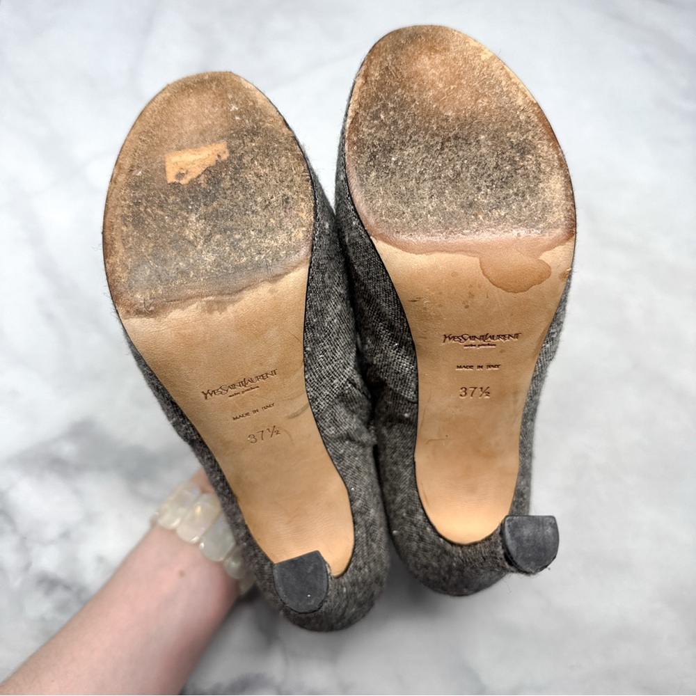 YSL Yves Saint Laurent Y2K Vintage Glitter Tweed Platform Heeled Ankle Boots - Picture 9 of 14